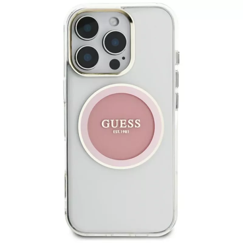 Guess IML Metal Colored Circle Classic Logo MagSafe Case für iPhone 16 Pro Max (Pink)