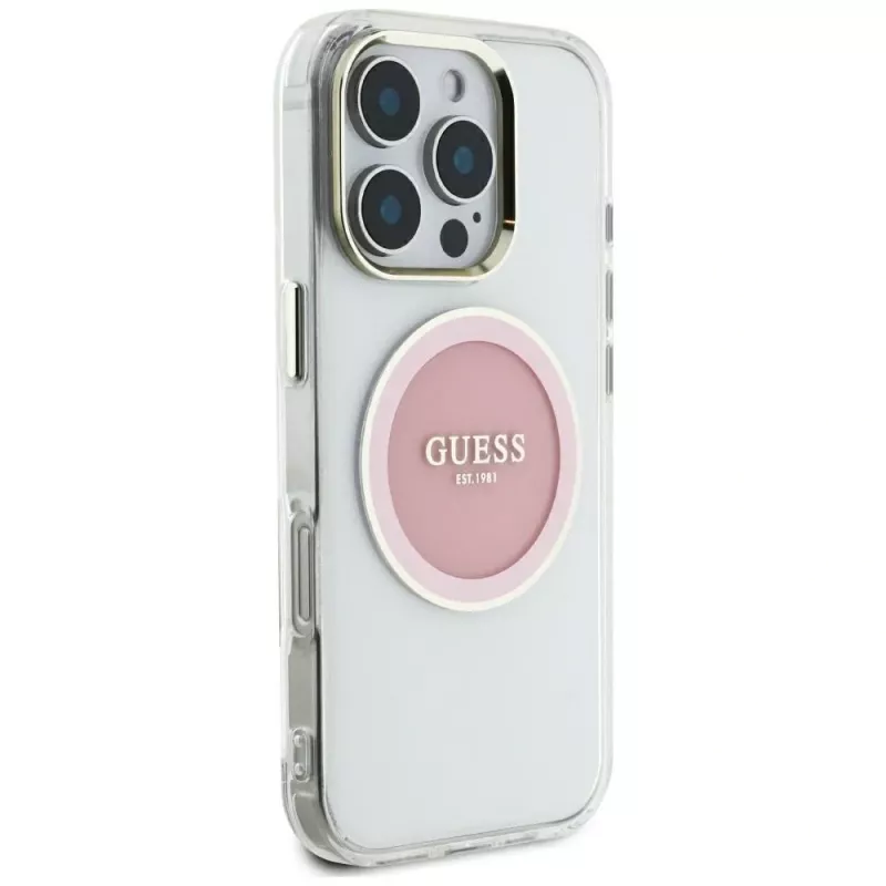 Guess IML Metal Colored Circle Classic Logo MagSafe Case für iPhone 16 Pro Max (Pink)