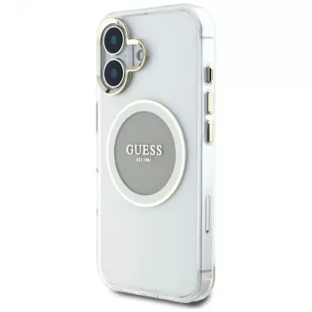 Guess IML Metal Colored Circle Classic Logo MagSafe Case für iPhone 16 (Grau)