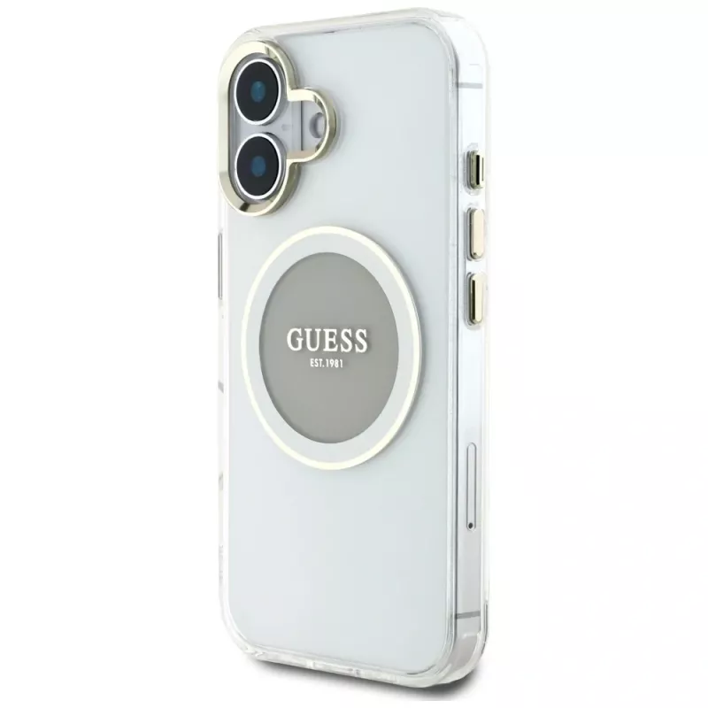 Guess IML Metal Colored Circle Classic Logo MagSafe Case für iPhone 16 (Grau)