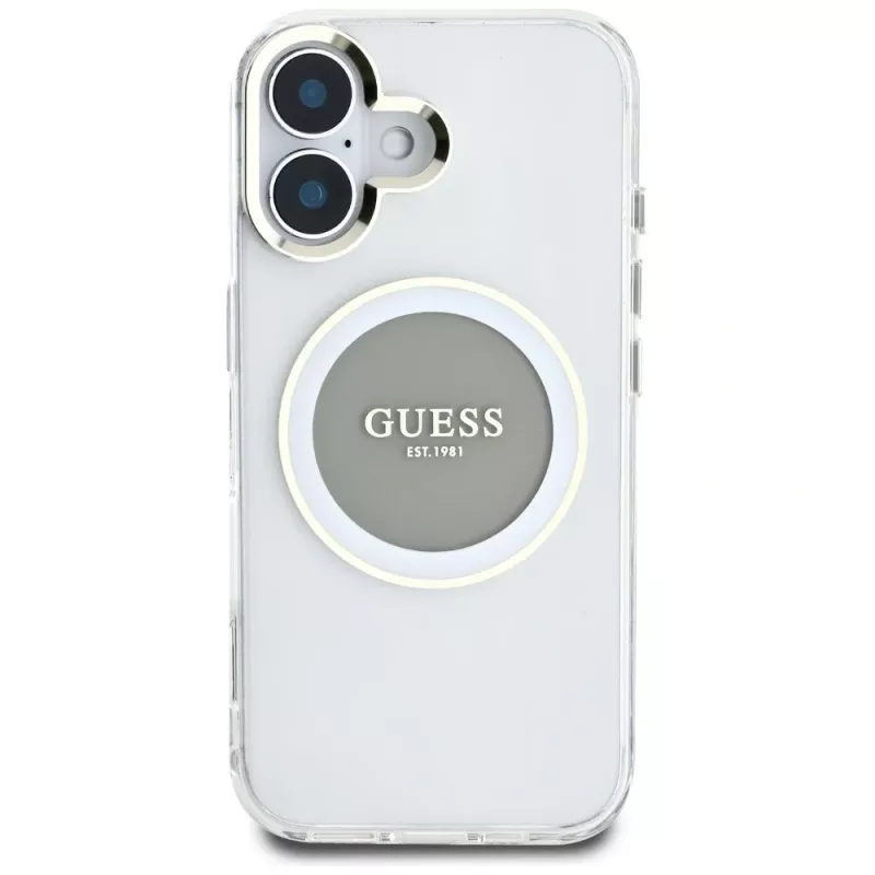 Guess IML Metal Colored Circle Classic Logo MagSafe Case für iPhone 16 (Grau)