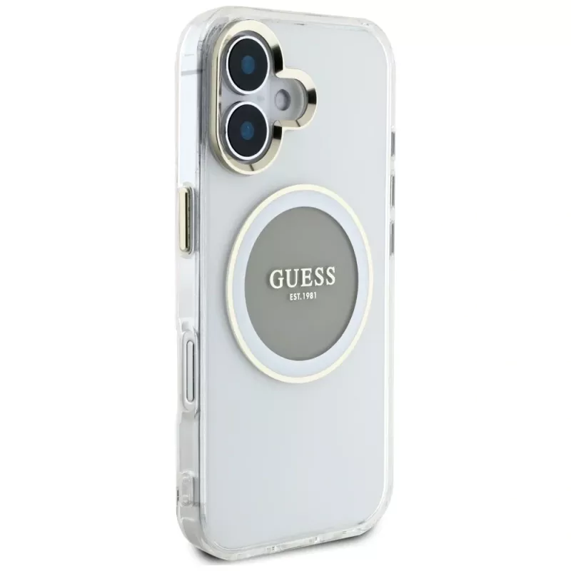 Guess IML Metal Colored Circle Classic Logo MagSafe Case für iPhone 16 (Grau)