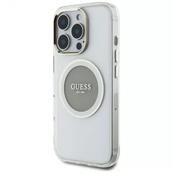Guess IML Metal Colored Circle Classic Logo MagSafe Case für iPhone 16 Pro (Grau)