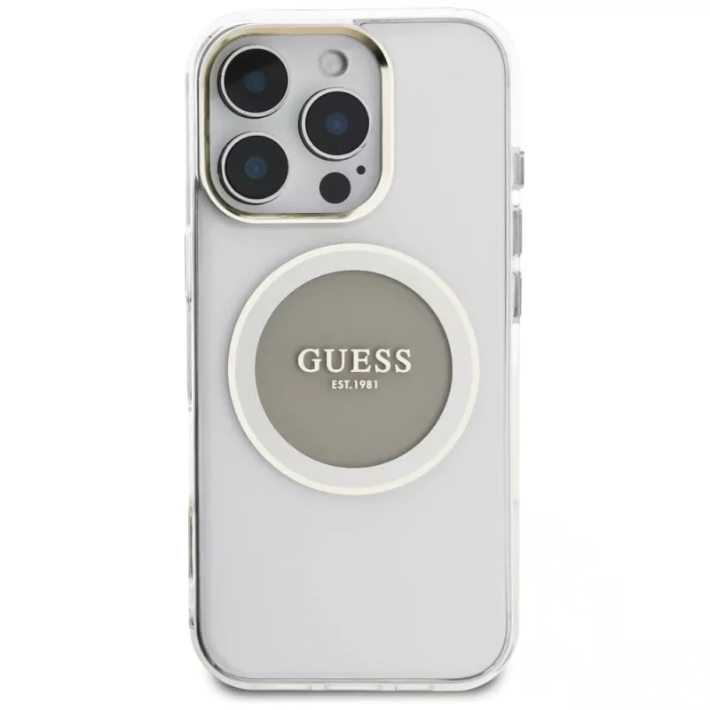 Guess IML Metal Colored Circle Classic Logo MagSafe Case für iPhone 16 Pro (Grau)
