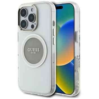 Guess IML Metal Colored Circle Classic Logo MagSafe Case für iPhone 16 Pro Max (Grau)