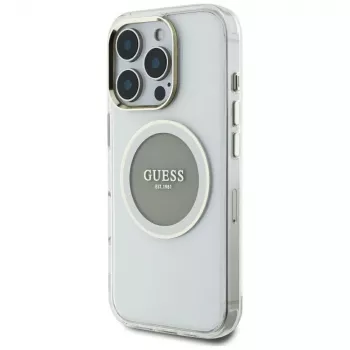 Guess IML Metal Colored Circle Classic Logo MagSafe Case für iPhone 16 Pro Max (Grau)
