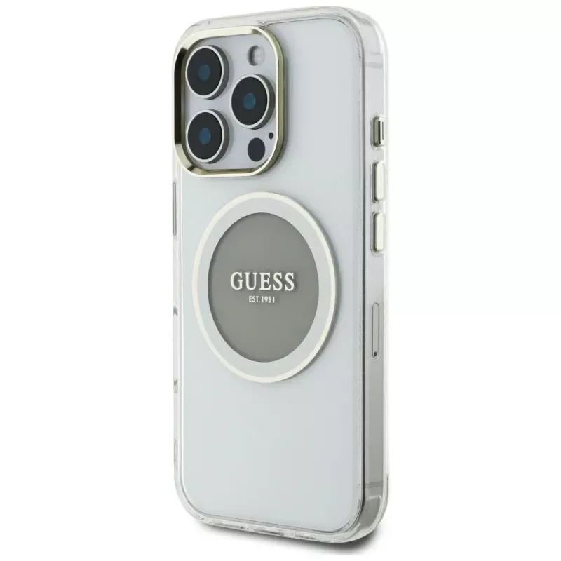 Guess IML Metal Colored Circle Classic Logo MagSafe Case für iPhone 16 Pro Max (Grau)