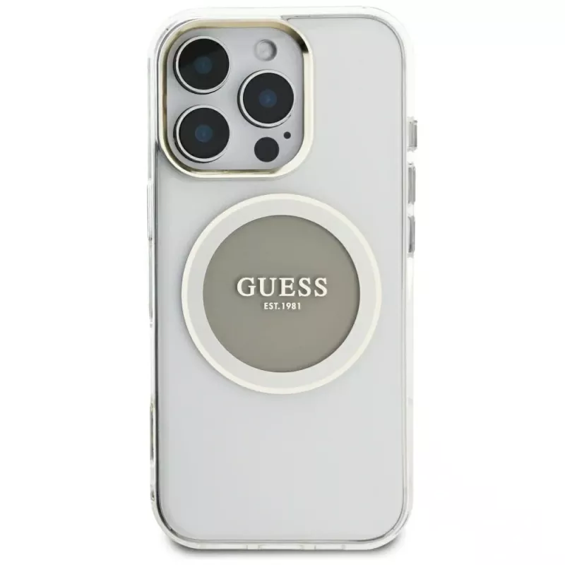 Guess IML Metal Colored Circle Classic Logo MagSafe Case für iPhone 16 Pro Max (Grau)