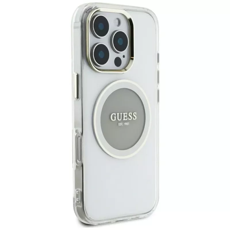 Guess IML Metal Colored Circle Classic Logo MagSafe Case für iPhone 16 Pro Max (Grau)