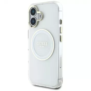 Guess IML Metal Colored Circle Classic Logo MagSafe Case für iPhone 16 (Weiß)