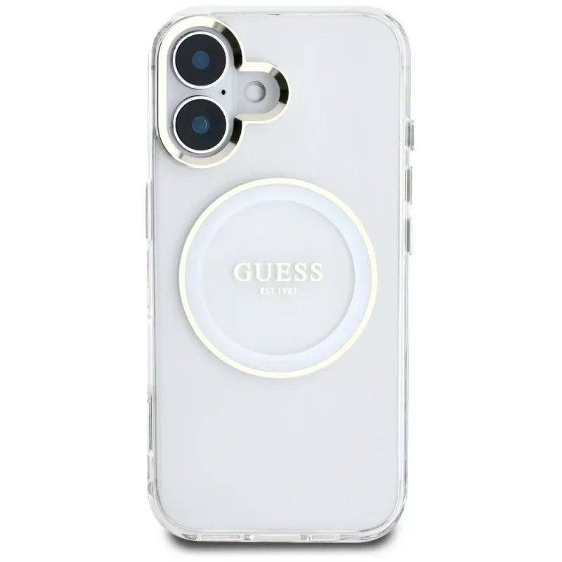 Guess IML Metal Colored Circle Classic Logo MagSafe Case für iPhone 16 (Weiß)