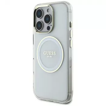 Guess IML Metal Colored Circle Classic Logo MagSafe Case für iPhone 16 Pro Max (Weiß)