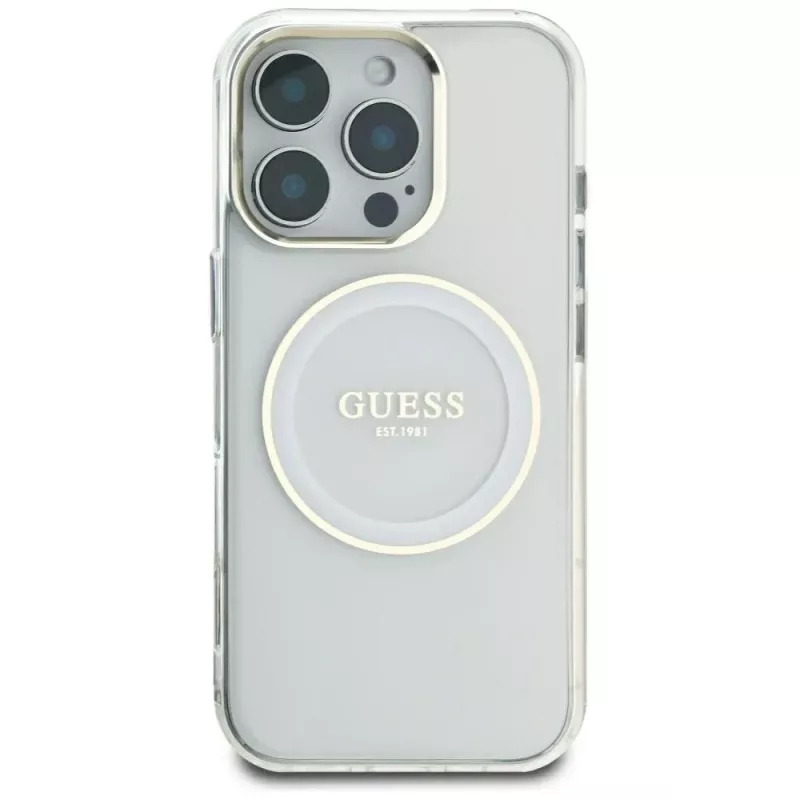 Guess IML Metal Colored Circle Classic Logo MagSafe Case für iPhone 16 Pro Max (Weiß)