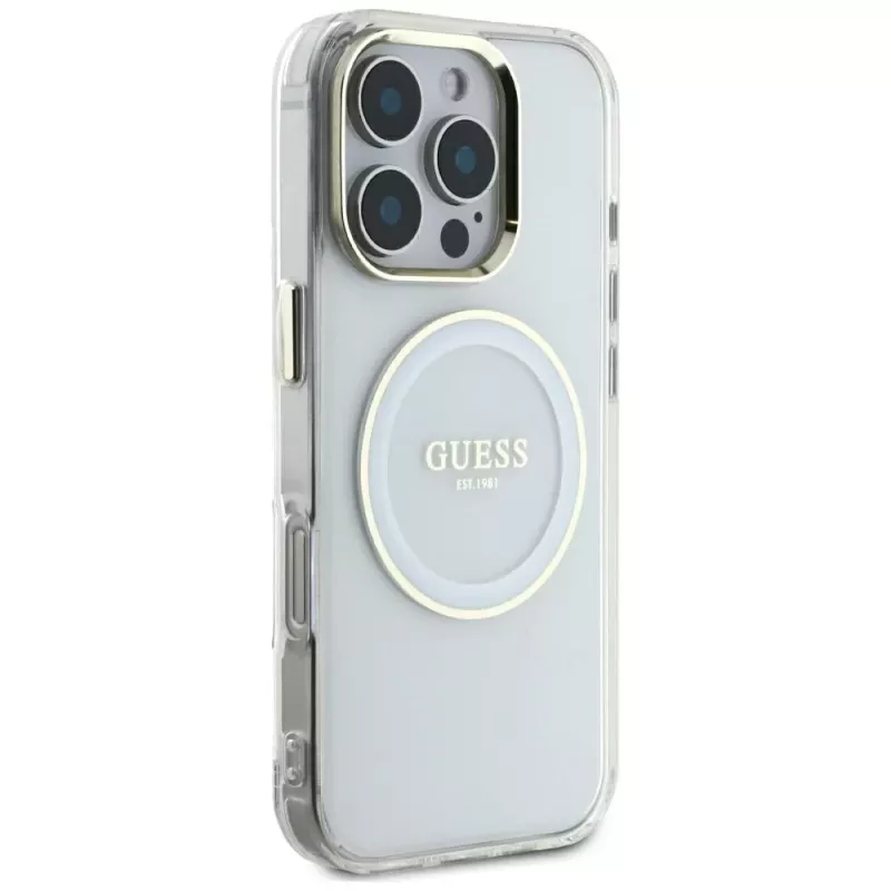 Guess IML Metal Colored Circle Classic Logo MagSafe Case für iPhone 16 Pro Max (Weiß)