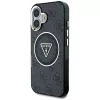 Guess IML Metal Glitter 4G Circle Triangle MagSafe Case für Apple iPhone 16 (Schwarz)