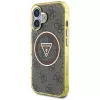 Guess IML Metal Glitter 4G Circle Triangle MagSafe Case für iPhone 16 (Braun)