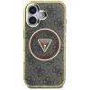 Guess IML Metal Glitter 4G Circle Triangle MagSafe Case für iPhone 16 (Braun)