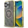 Guess IML Metal Glitter 4G Circle Triangle MagSafe Case für iPhone 16 Pro Max (Braun)