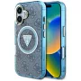 Guess IML Metal Glitter 4G Circle Triangle MagSafe Case für iPhone 16 (Blau)