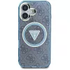 Guess IML Metal Glitter 4G Circle Triangle MagSafe Case für iPhone 16 (Blau)