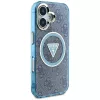 Guess IML Metal Glitter 4G Circle Triangle MagSafe Case für iPhone 16 (Blau)