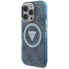 Guess IML Metal Glitter 4G Circle Triangle MagSafe Case für iPhone 16 Pro (Blau)