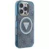 Guess IML Metal Glitter 4G Circle Triangle MagSafe Case für iPhone 16 Pro (Blau)