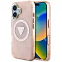 Guess IML Metal Glitter 4G Circle Triangle MagSafe Case für iPhone 16 (Pink)