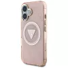 Guess IML Metal Glitter 4G Circle Triangle MagSafe Case für iPhone 16 (Pink)