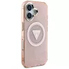Guess IML Metal Glitter 4G Circle Triangle MagSafe Case für iPhone 16 (Pink)