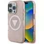 Guess IML Metal Glitter 4G Circle Triangle MagSafe Back Cover für Apple iPhone 16 Pro (Pink)