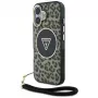 Guess HC IML Leopard Triangle Case für iPhone 16 mit Kordelband, Braun, MagSafe