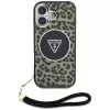 Guess HC IML Leopard Triangle Case für iPhone 16 mit Kordelband, Braun, MagSafe