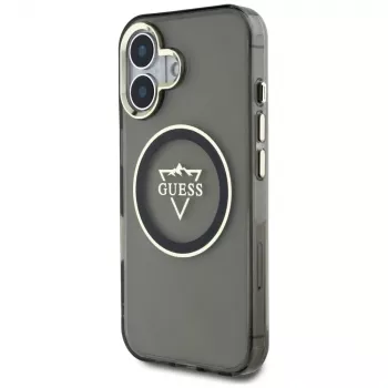 Guess IML Metal Mountain Logo MagSafe Case für iPhone 16 (Schwarz)