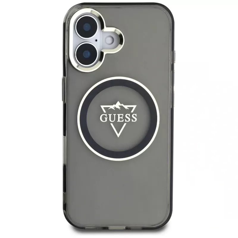 Guess IML Metal Mountain Logo MagSafe Case für iPhone 16 (Schwarz)