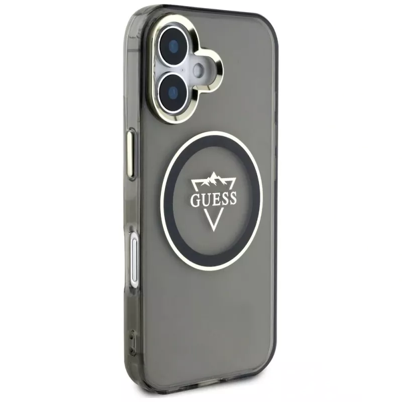 Guess IML Metal Mountain Logo MagSafe Case für iPhone 16 (Schwarz)
