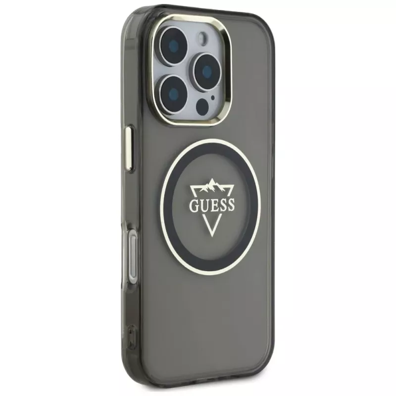 Guess IML Metal Mountain Logo MagSafe Case für iPhone 16 Pro (Schwarz)