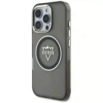 Guess IML Metal Mountain Logo MagSafe Case für iPhone 16 Pro Max (Schwarz)