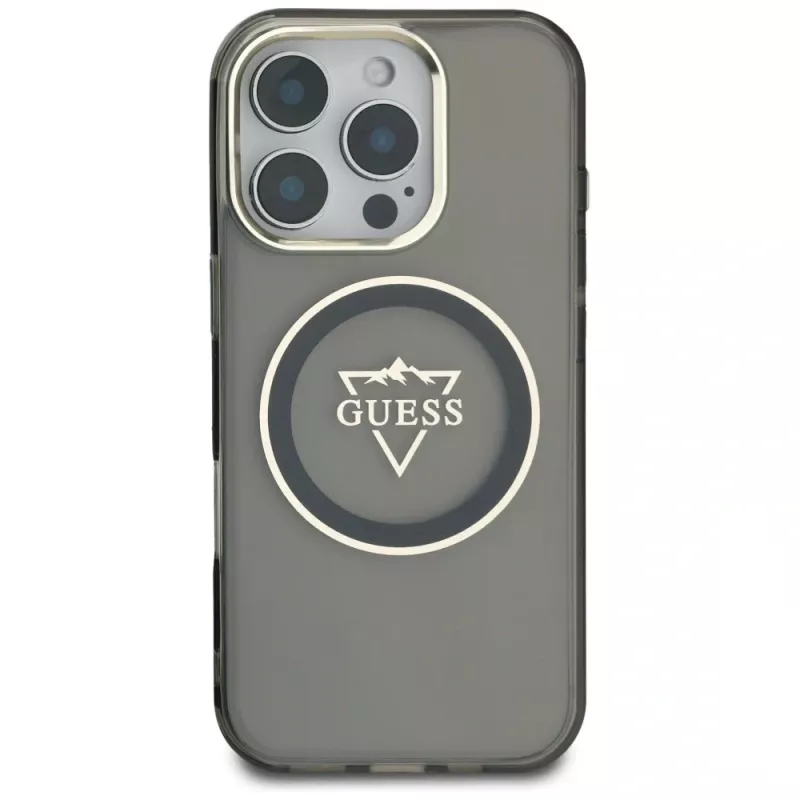 Guess IML Metal Mountain Logo MagSafe Case für iPhone 16 Pro Max (Schwarz)