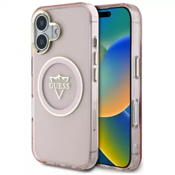 Guess IML Metal Mountain Logo MagSafe Case für Apple iPhone 16 (Pink)