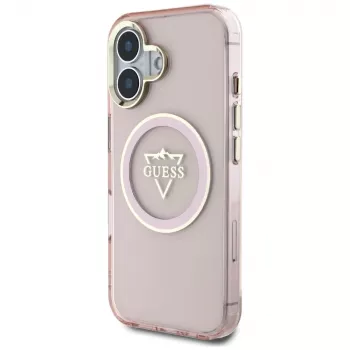Guess IML Metal Mountain Logo MagSafe Case für Apple iPhone 16 (Pink)