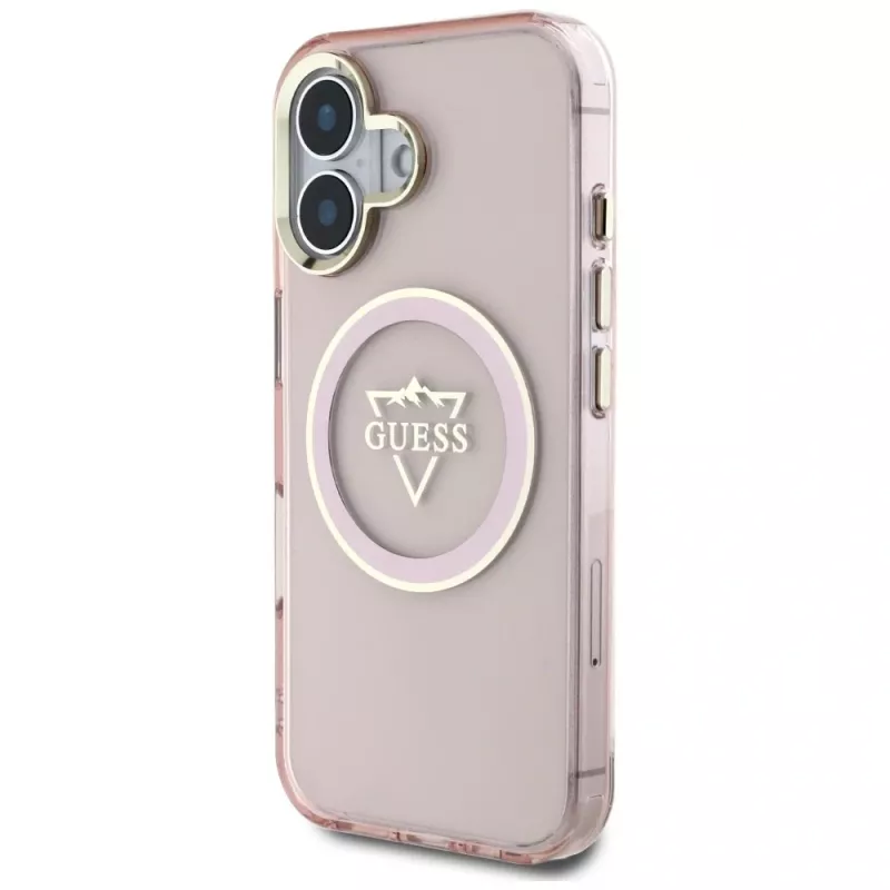 Guess IML Metal Mountain Logo MagSafe Case für Apple iPhone 16 (Pink)
