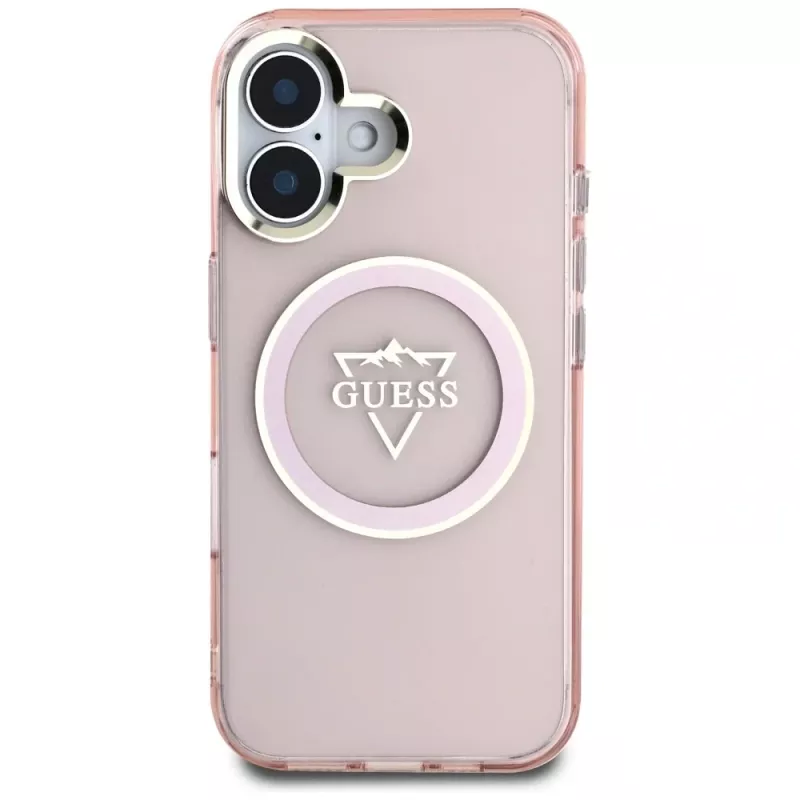 Guess IML Metal Mountain Logo MagSafe Case für Apple iPhone 16 (Pink)