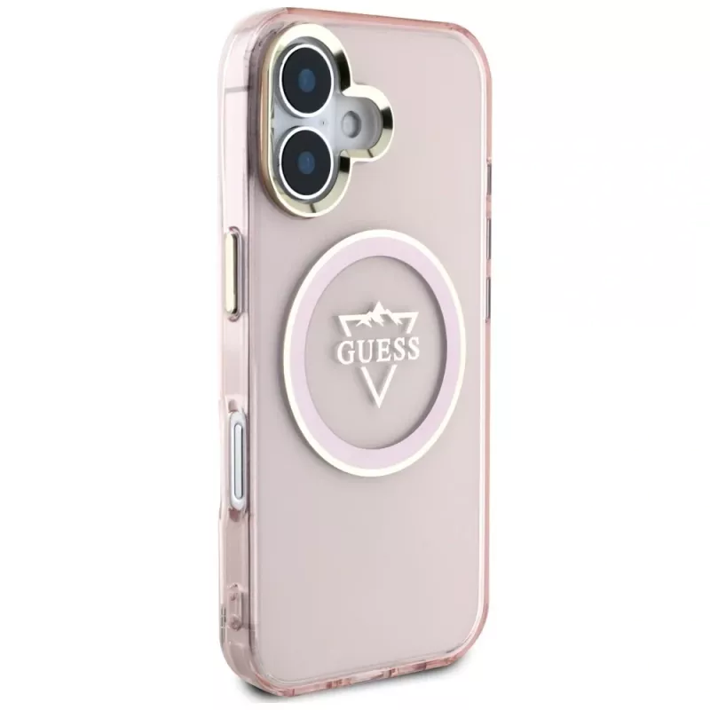 Guess IML Metal Mountain Logo MagSafe Case für Apple iPhone 16 (Pink)
