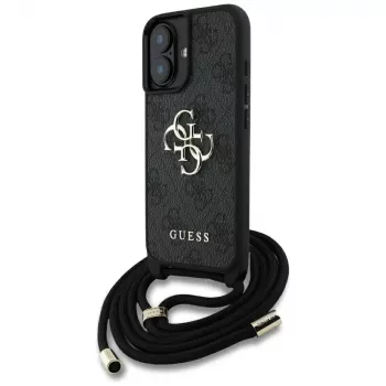 Guess 4G Big Logo Cord Strap Crossbody Case für iPhone 16, Schwarz
