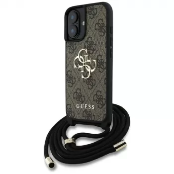 Guess 4G Big Logo Cord Strap Crossbody Case für iPhone 16 Plus - Braun