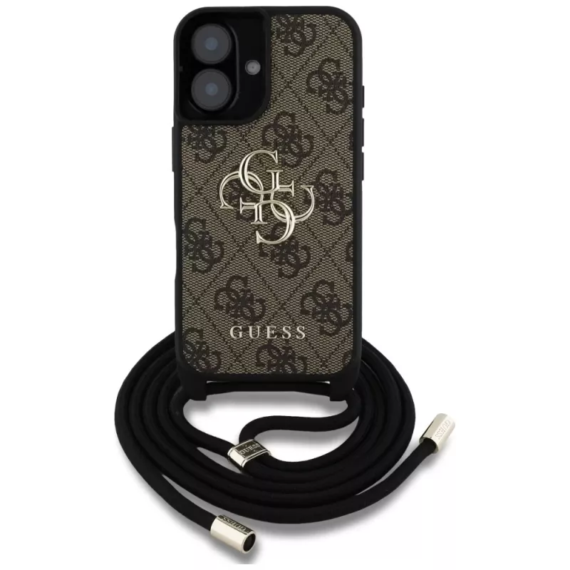 Guess 4G Big Logo Cord Strap Crossbody Case für iPhone 16 Plus - Braun