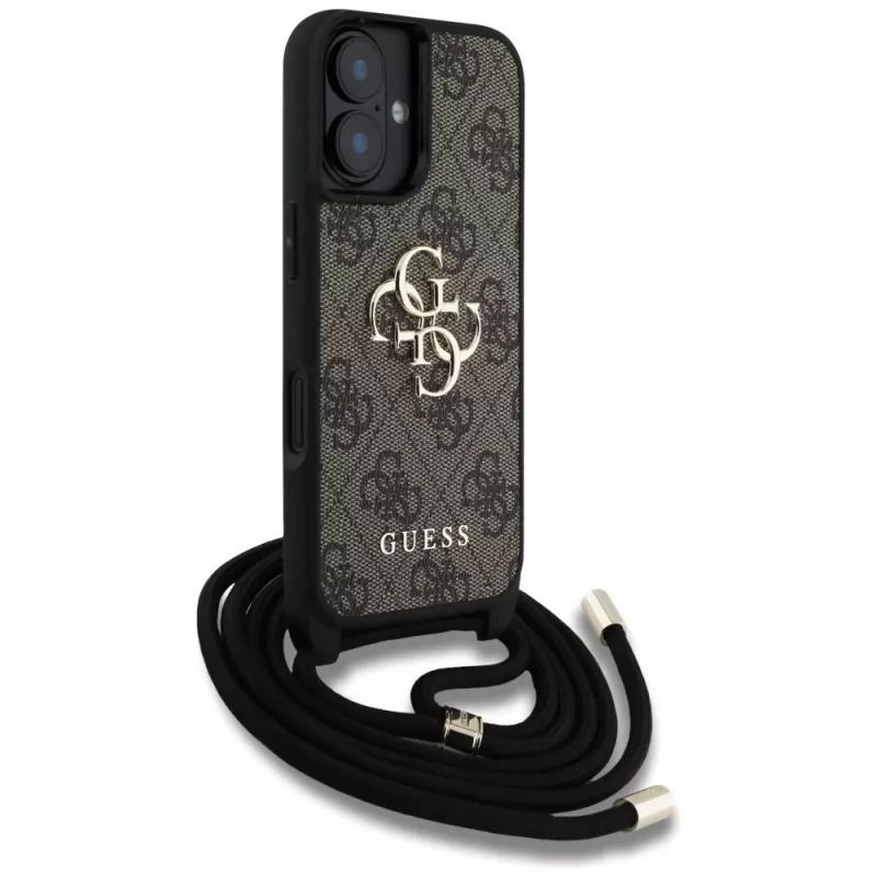 Guess 4G Big Logo Cord Strap Crossbody Case für iPhone 16 Plus - Braun
