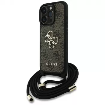 Guess 4G Big Logo Cord Strap Crossbody Case für Apple iPhone 16 Pro - Braun