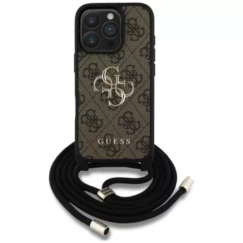Guess 4G Big Logo Cord Strap Crossbody Case für Apple iPhone 16 Pro - Braun
